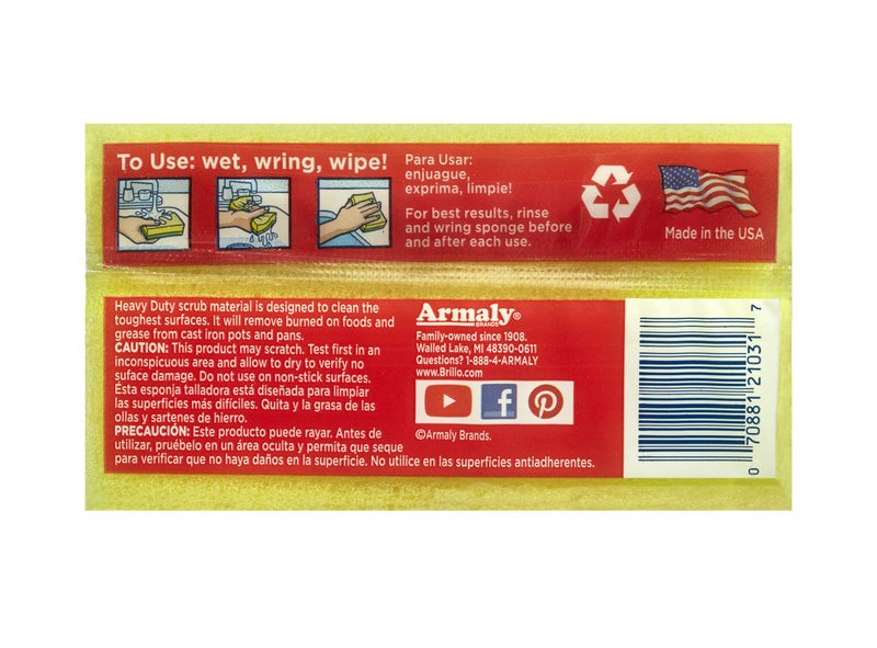 Brillo إسفنجات بريللو الثقيلة، إستراثيل، عالية الجودة، تدوم طويلاً، 3 قطع (عبوة من 1) - Image 2